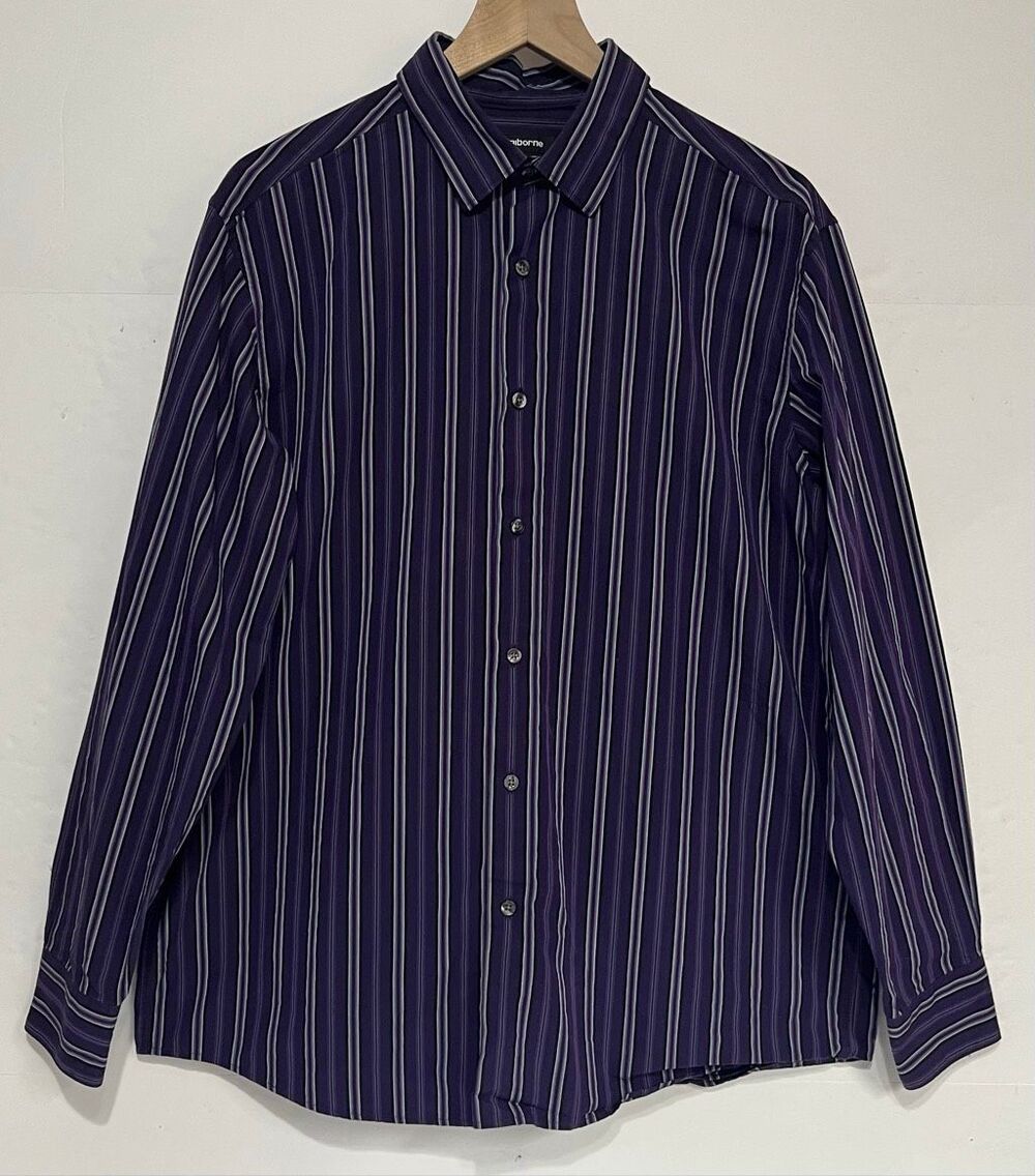 Claiborne Mens Purple Striped Dress Shirt Size L
